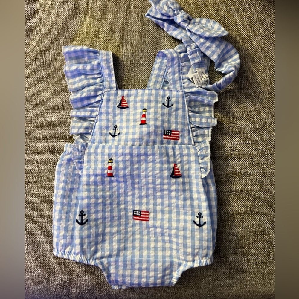 NWT Mudpie 0-3 months romper and headband set